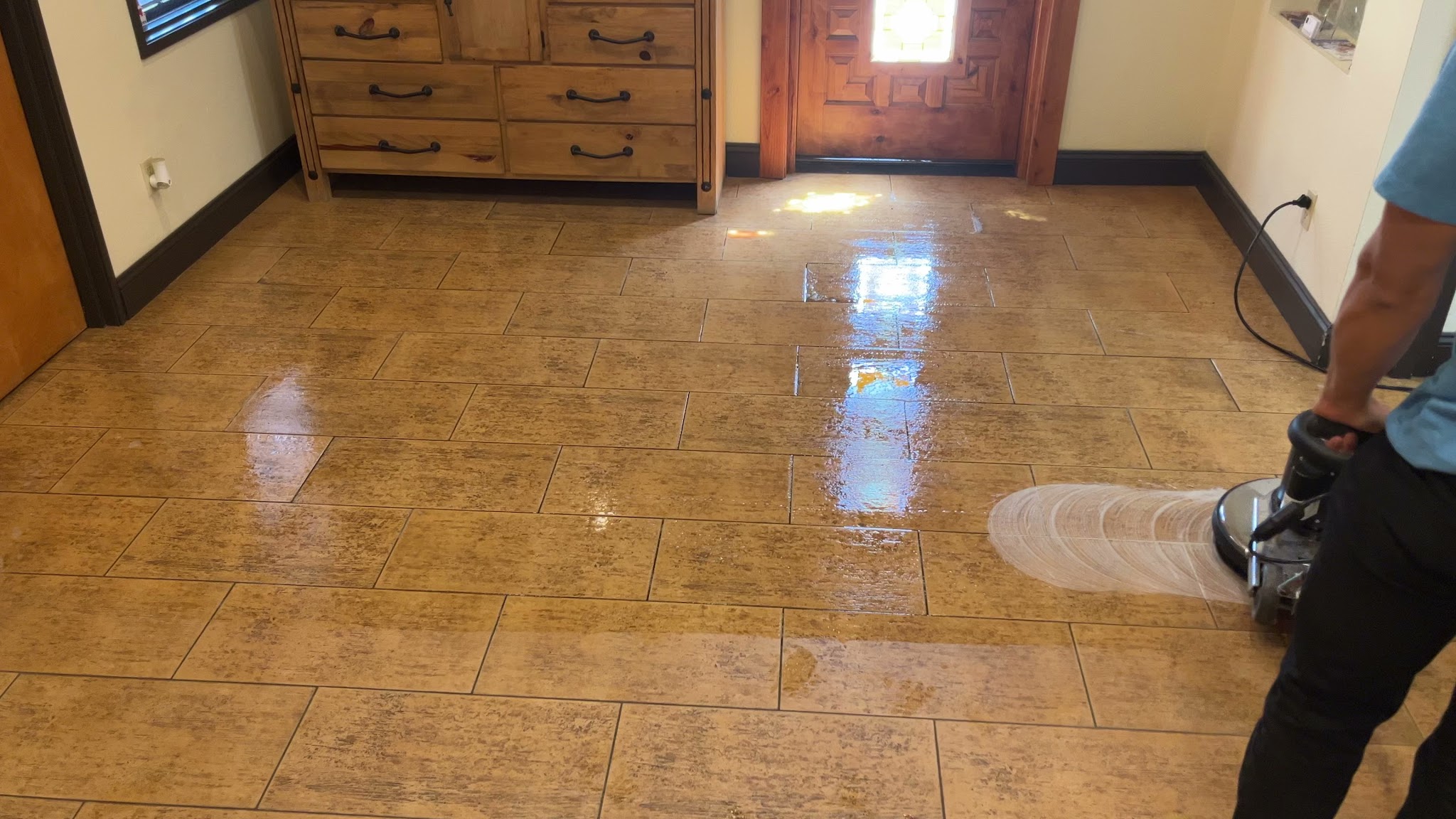 Professional tile and grout cleaning in progress Pueblo CO